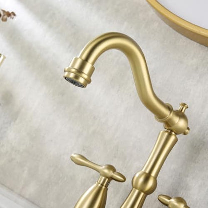 Brushed Gold Bathroom Faucet, Stainless Steel 4 inch Centerset Bathroom Faucet with Drain and Supply Hose, 2 Hole Gold Faucet for Bathroom Sink - color: Brushed Gold