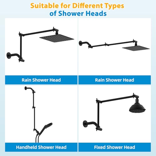 All-Metal 20" Shower Head Extension Arm, G1/2" Universal/Adjustable, Black | Flexible Brass Shower Extender Height/Angle Adjustable for Tall People, Stainless Steel Shower Pipe Extended with Lock Joint - color: Matte Black, size: 20 Inch