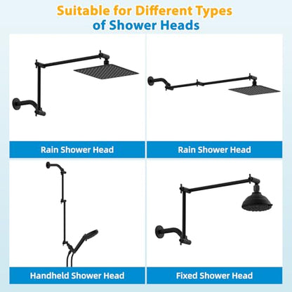 All-Metal 20" Shower Head Extension Arm, G1/2" Universal/Adjustable, Black | Flexible Brass Shower Extender Height/Angle Adjustable for Tall People, Stainless Steel Shower Pipe Extended with Lock Joint - color: Matte Black, size: 20 Inch