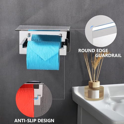 LANC Chrome Toilet Paper Holder with Shelf, Toilet Paper Roll Holder with Shelf for Bathroom Washroom Wall Mounted, 304 Stainless Steel Tissue TP Holder Silver, A8367CP - color: Chrome Polished, size: Right