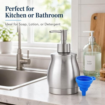 Stainless Steel Countertop Soap Dispenser Liquid Bottle and Pump, Suitable for Various Places Such as Kitchen and Bathroom (Brushed Nickel, 390 ml/13 oz) - color: Silver, size: 390ml