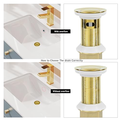 Bathroom Sink Drain,2 Pack Gold Stainless Steel Bathroom Drain Stopper Without Overflow,Small Cap Pop Up Drain Assembly with Detachable Strainer Basket,Built-in Anti-Clogging - color: 2 Pack-gold-small Cap, style: Without Overflow
