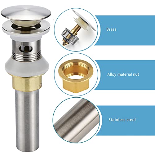 Rockgoya Bathroom Sink Drain,2 Pack Drain Stopper Bathroom Sink with Overflow,Pop Up Drain Assembly with Detachable Strainer Basket,Built-in Anti-Clogging Strainer,Stainless Steel Brushed Nickel - color: Brushed Nickel-2 Pack, style: With Overflow