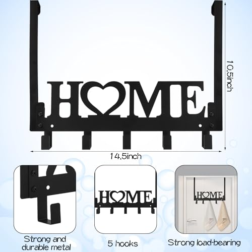 Kathfly Black Home Letter Over the Door Hooks Home Towel Hooks Heavy Duty Hanging Towel Rack Over Door Hanger, 5 Coat Hanger for Bedroom Bathroom Kitchen Black - color: Black, style: Home