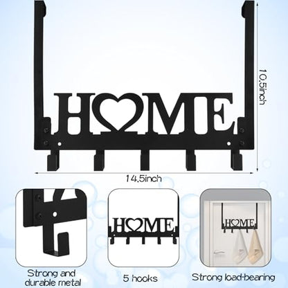 Kathfly Black Home Letter Over the Door Hooks Home Towel Hooks Heavy Duty Hanging Towel Rack Over Door Hanger, 5 Coat Hanger for Bedroom Bathroom Kitchen Black - color: Black, style: Home