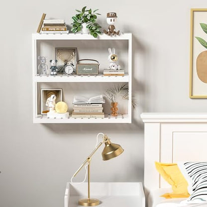 Domax Bathroom Shelves Over Toilet Storage - 3 Tier Wall Mounted Bamboo Bathroom Shelf Organizer Multifunctional Adjustable Layer Free Standing Utility Shelves for Bathroom Living Room Kitchen, White - color: White