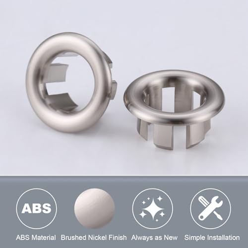 ARCORA 6 Pack Sink Overflow Ring Brushed Nickel Bathroom Kitchen Sink Basin Trim Overflow Cover Hole Insert Cap - color: Brushed Nickel-6 Pack