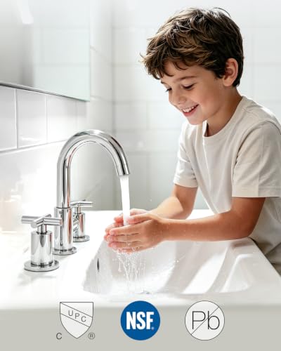 gotonovo 3 Hole Bathroom Faucet 8 inch Widespread Sink Vanity Faucet for Bathroom Sink 2 Cross Handle Deck Mount Basin with Pop Up Drain 360° Swivel Spout Polished Chrome - color: Polished Chrome