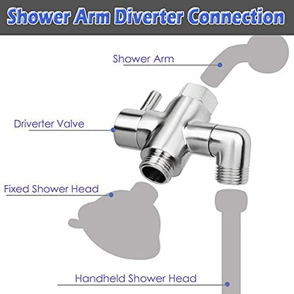 Shower Arm Diverter Valve Brass G1/2 3 Way Universal Bathroom Shower System Component Replacement for Handheld Shower Head and Fixed Spray Head, Brushed Nickel - color: Brushed Nickle