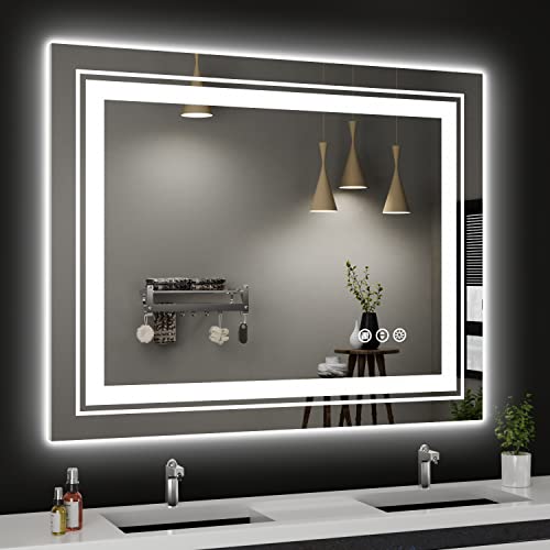 Snowdool 40 x 32 in LED Bathroom Mirror, Front and Backlit, Anti-Fog | Front and Backlit, Stepless Dimming, Anti-Fog, Memory Function - size: 40"L x 32"W