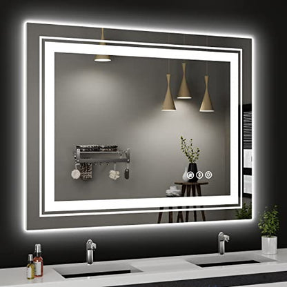 Snowdool 40 x 32 in LED Bathroom Mirror, Front and Backlit, Anti-Fog | Front and Backlit, Stepless Dimming, Anti-Fog, Memory Function - size: 40"L x 32"W