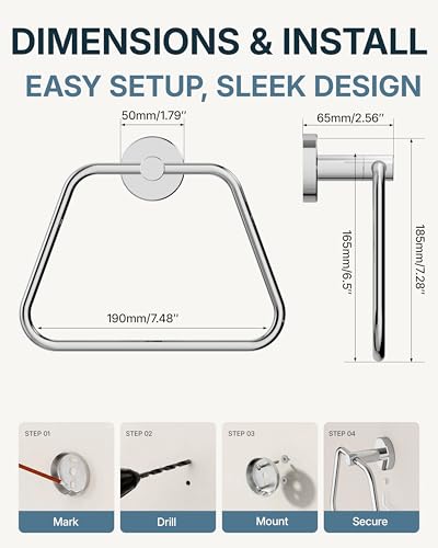 RARXTR Hand Towel Holder for Bathroom Polished Chrome Towel Ring Heavy Duty Stainless Steel Towel Hanger Wall Mount for Bath, Kitchen - size: ∅9mm Tube