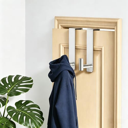 WUIVIUT Heavy Duty Over Door Hooks - Fits 1.77" Wide Hanger, Towel Door Hook for Clothes, Robe, Coats, Bags (Silvery, T Shape 2 Pack, Fits 1-3/4'' Thick) - size: T Shape 2 Pack, Silver