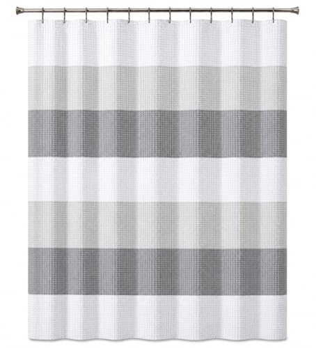 Dainty Home Ombre Waffle Weave Shower Curtain 70 x 72 Grey Textured Fabric Shower Curtain, Hotel Style Waffle Weave Bathroom Curtain, Water Resistant Polyester Ombre Shower Curtain - color: Grey Smoke