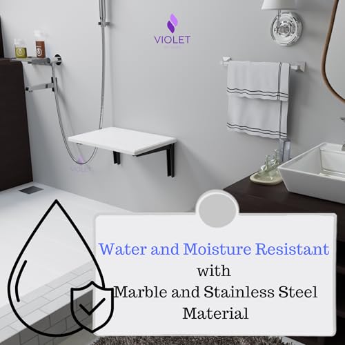 Real Turkish Bath Natural Marble Wall Mounted Folding Shower Seat, Handmade Foldable Waterproof Sturdy Chair, Premium Quality Space Saving Bathroom Stool, Inside Bath Fold Down Bench
