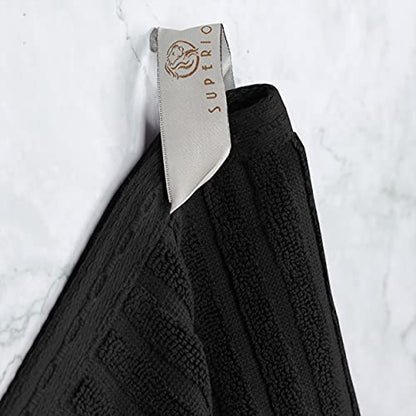 Superior Cotton 4-Piece Solid and Ribbed Hand Towel Set, Hand Towels- 16" x 28", Black - color: Black, size: Hand Towel 4-Pack