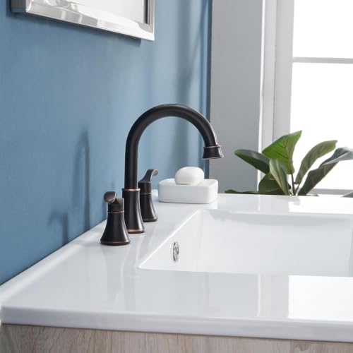 Oil Rubbed Bronze Bathroom Faucet, 2 Handle 3 Hole 8 Inch Widespread Bathroom Faucet, 360°Swivel High-Arc Spout, Stainless Steel Faucet for Bathroom/Vanity/Lavatory, VAL052HZST - color: Oil Rubbed Bronze