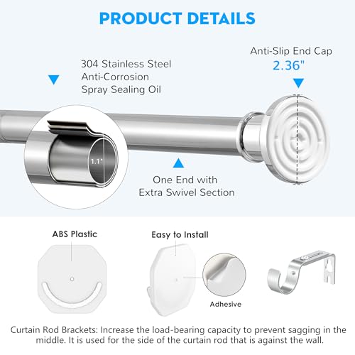 Outdoor Tension Rods No Drilling Patio Shower Curtain Rod 30-130 Inch | Extra Long Tension Curtain Rod,10FT,Heavy Duty,1.1 Inch Thick Diameter,Spring Adjustable,No Rust,Bathroom,Windows,Silver - color: Silver, size: 30-130 inches