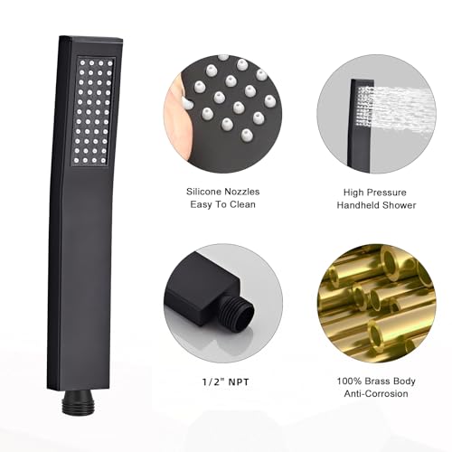 Handheld Shower Head，High Pressure Black Shower Head,Water Saving Detachable Shower Wand with Solid Brass Body and 5 ft Flexible Hose, Easy to Clean and Durable - color: Matte Black