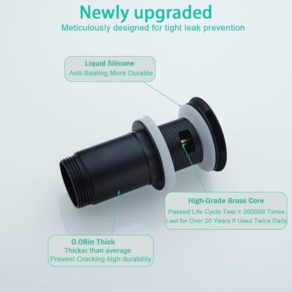 All Metal Bathroom Sink Drain,Pop-up Drain with Detachable Basket Stopper,Anti-Clogging Drain Strainer,Hair Catcher,for Vanity Vessel Sink with Overflow,SE83997PB-1MB - color: Matte Black(with Overflow)