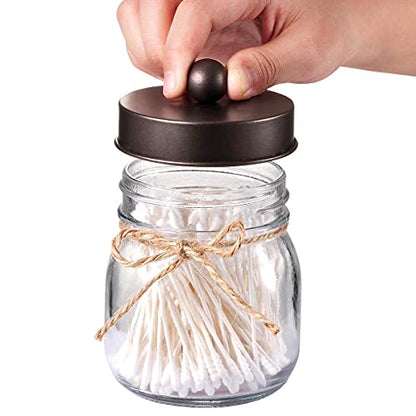 Amolliar Mason Jar Bathroom Accessories Set, 4Pcs Glass Bathroom Set,Bronze | Lotion Soap Dispenser, 2 Cotton Swab Holder, Toothbrush Holder, Farmhouse Rustic Bathroom Decor, Countertop Vanity Organizer - size: Bronze, style: Standard-mouth