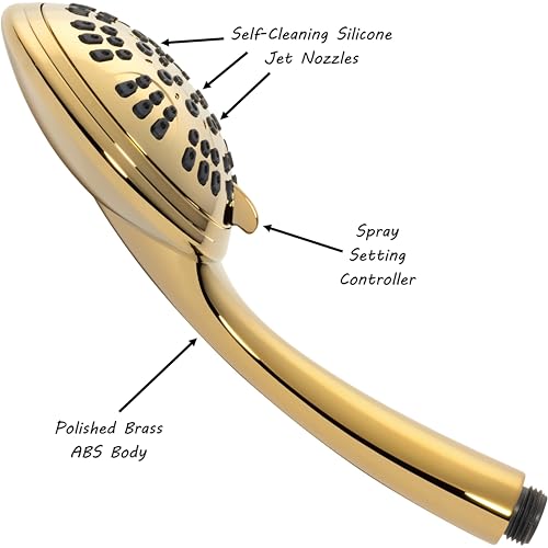 Luxury Handheld Shower Kit - 1.8 GPM - Polished Brass | 6 Function High Pressure Removable Hand Held Showerhead with Hose and Mount, Easy Install for Boosting Low Water Flow Baths - color: Polished Brass, size: 1.8 GPM