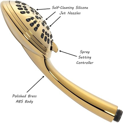 Luxury Handheld Shower Kit - 1.8 GPM - Polished Brass | 6 Function High Pressure Removable Hand Held Showerhead with Hose and Mount, Easy Install for Boosting Low Water Flow Baths - color: Polished Brass, size: 1.8 GPM