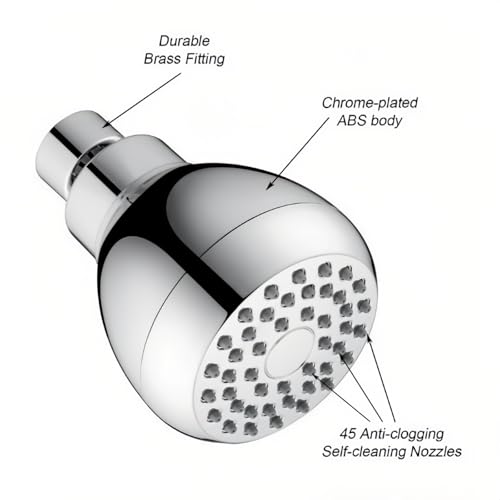 High Pressure Shower Head 3" Chrome - 360° Rotating Self-Cleaning Jets, Water Saving Flow Optimizer, Easy Install & Rustproof ABS, Spa Rainfall Spray for Adults/Elderly