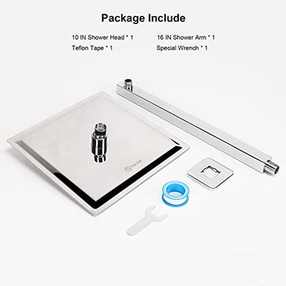 Shower Head with Extension Arm, High Pressure Square with ShowerArm, Stainless Steel Rainfall -Waterfall Full Body Coverage (10'' Shower with 16'' Arm, Chrome) - color: Chrome, size: 10'' Shower with 16'' Arm