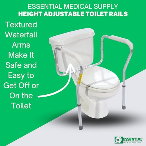Essential Medical Supply Adjustable Toilet Safety Rails with Handles - Sturdy and Secure Toilet Frame for Elderly and Seniors - Toilet Helper with Adjustable Handles for Added 250lb Support and Safety