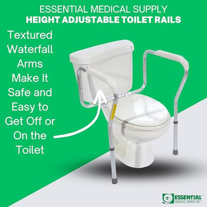 Essential Medical Supply Adjustable Toilet Safety Rails with Handles - Sturdy and Secure Toilet Frame for Elderly and Seniors - Toilet Helper with Adjustable Handles for Added 250lb Support and Safety