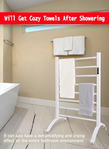 Heated Towel Rack, 8-Bar Towel Heater, Wall Mounted/Freestanding Design Towel Warmer, White
