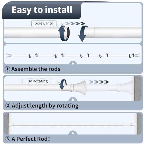 White Shower Curtain Rod 36-94 Inch(3-7.8ft), No Slip No Drill No Rust Shower Rod For Bathroom Window Patio, Adjustable Spring Long Tension Rod - color: White, size: 36"-94"