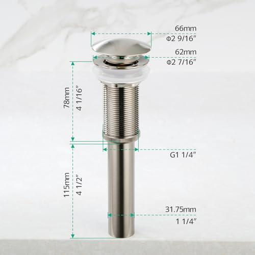 Pop-up Bathroom Sink Drain Stopper Without Overflow for Vessel Sink Lavotory Vanity, D01 (Brushed Nickel) - color: Brushed Nickel