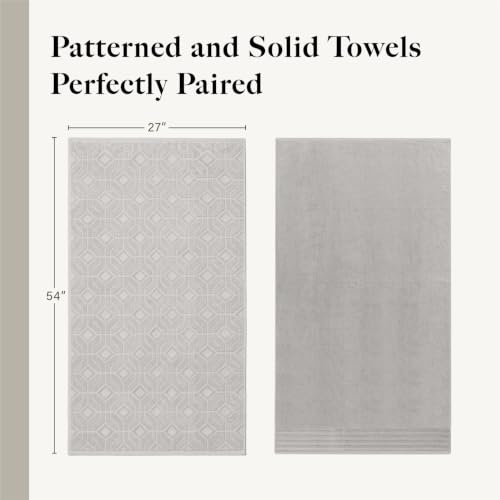 Modern Threads 6 Piece Cotton Bath Towel Set – Ultra Soft 550 GSM Towels – Bathroom Set with Hand Towels and Washcloths – Geometric (Silver Cloud) - color: Silver Cloud, style: Geometric