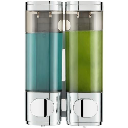 Pollock Pollock Shampoo and Conditioner Dispenser Wall Mounted | Shower Soap Dispenser 2 Chamber No Drill, Shampoo Dispenser for Shower, Body Wash Dispenser for Bathroom, Large Capacity - color: Silver Dg2 Chamber