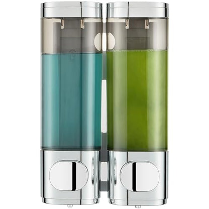 Pollock Pollock Shampoo and Conditioner Dispenser Wall Mounted | Shower Soap Dispenser 2 Chamber No Drill, Shampoo Dispenser for Shower, Body Wash Dispenser for Bathroom, Large Capacity - color: Silver Dg2 Chamber