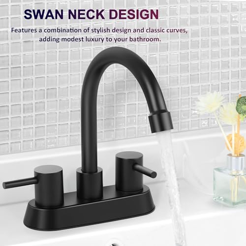 2 Pack Matte Black Bathroom Faucet for 3 Hole, Herogo 4 Inch 2-Handle Bathroom Sink Faucet with Pop-Up Drain and Supply Hoses, 18/10 Stainless Steel Faucets for RV Vanity - color: Matte Black, style: Round Handles-2 Set