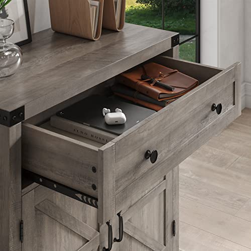 HOSTACK Kitchen Storage Cabinet, Farmhouse Coffee Bar Cabinet, Ash Gray | Small Buffet Cabinet with Doors & Wide Drawer, Wood Sideboard Buffet, Entry Table w/ Adjustable Shelf for Dining Living Room - color: Ash Grey