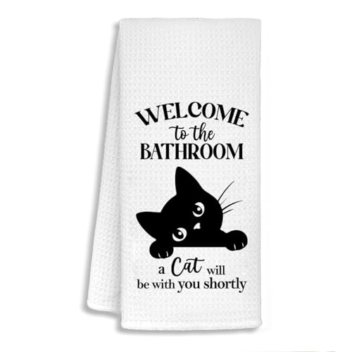 Funny Black Cat Bathroom Hand Towels, Gifts for People Who Love Cats, Black Cat Lovers for Women Decorative Hand Towels for Bathroom Washroom Toilet, Pet Lover Gifts, 16x24 Inch - color: Cat