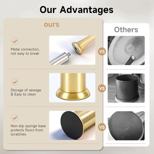 Brushed Gold Toilet Brush and Holder，Extra Long Handled Toilet Brush for Bathroom，Stainless Steel Heavy Duty Toilet Bowl Brush,Deep Cleaning Modern Toilet Cleaner Brush -Space Saving, Covered Brush - color: Brushed Gold