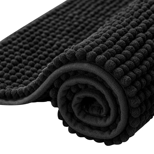 SUBRTEX Bathroom Rugs, 24" x 36" Chenille Bath Rug Soft Short Plush Bath Mat Soft Shower Mat Water Absorbent Shower Mat Quick Dry Machine Washable, Black - color: Black, size: 24" x 36" (Rectangular)