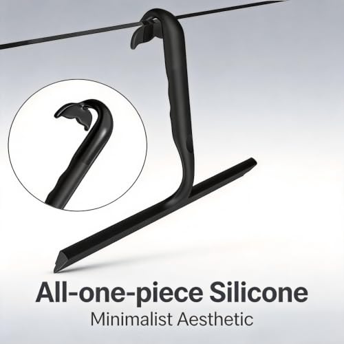 Shower Squeegee for Glass Doors - 10 Inch All-One-Piece Silicone with Built-in Hook Design for Shower Glass, Tile Walls, Mirrors & Windows, Black - size: 10"W x 8"H