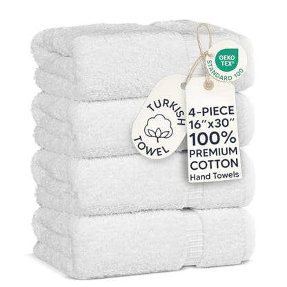 Chakir Turkish Linens 100% Cotton Premium Turkish Towels for Bathroom | 16'' x 30'' (4-Piece Hand Towel, White) - color: White