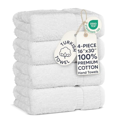 Chakir Turkish Linens 100% Cotton Premium Turkish Towels for Bathroom | 16'' x 30'' (4-Piece Hand Towel, White) - color: White