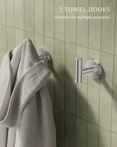 Chrome Bathroom Hardware Accessories Set 5 pcs Double Towel Holder Bar Set | 24 inches Stainless Steel Towel Bar, Towel Racks for Bathroom Robe Towel Hooks Toilet Paper Holder Wall Mounted by BATHLAVISH - color: Polished Chrome