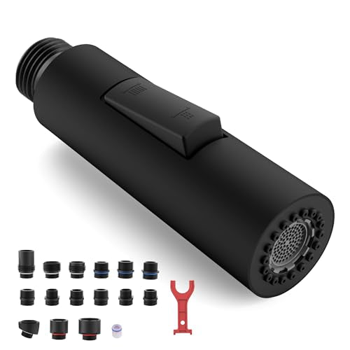 Metal Kitchen Faucet Head Replacement | Stainless Steel, 2-Mode Pull Down Kitchen Faucet Spray Head, with 15 Adapters, High Pressure Sink Sprayer Nozzle, Matte Black - color: Matte Black