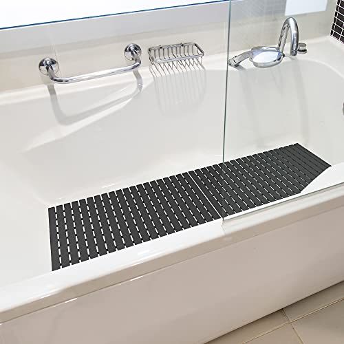 BEMISO Shower Mat Non Slip Bathtub Mat with Suction Cups and Drain Holes 27.5 x15.7 Inch Bath Mat for Tub & Shower.Easy Dry,Easy to Cut,Eco-Friendly - color: Black, size: 27.5 x 15.7 inches