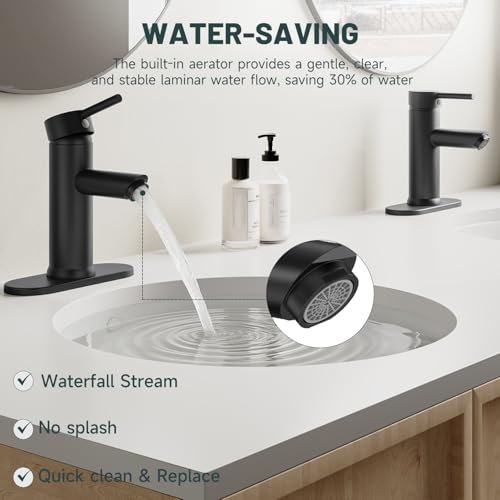 2 Pack Bathroom Faucet for 1 or 3 Holes, Matte Black, Brass | Single Handle Bathroom Sink Faucets, Modern Commercial Lavatory Vanity Faucet,with Deck Plate and Supply Line, Pop Up Drain - color: Matte Black X 2