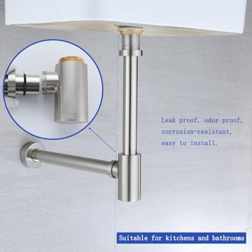 Basin Bottle Trap Brushed Nickel Sink Bathroom Waste Pipe 1-1/4 inch Slip Inlet Drain Tube Adjustable P-Trap Drain Pipe,SW-83888BN-L2. - color: T03-Brushed Nickel